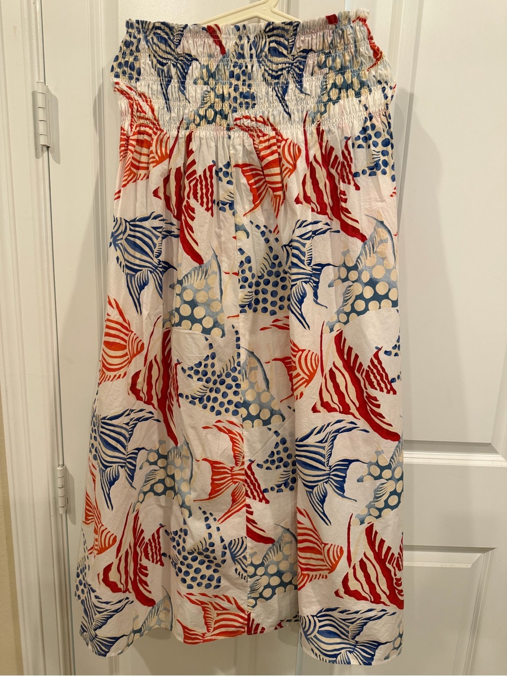 LOFT White Skirt with Red and Blue Tropical Print